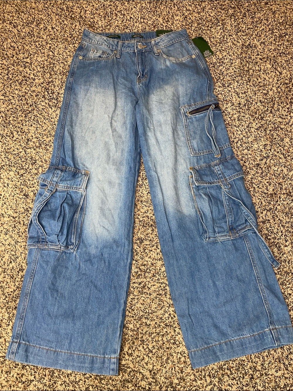 Wild Fable Baggy Wide Leg Cargo Mid Rise Soft Denim Jeans Woman’s 0 NWT